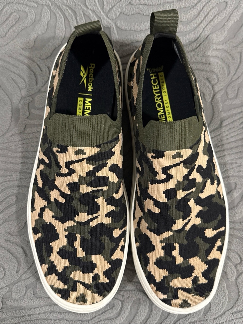Reebok Ortholite-OnLux Slip-On Walking Sneakers Women Camo Green Casual SZ 9